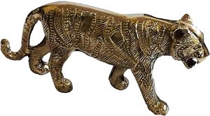 Escultura de tigre de latón de 9 pulgadas hecha a mano Art Deco estatuilla de Vida Silvestre para decoración del hogar y coleccionables - Product Image 5