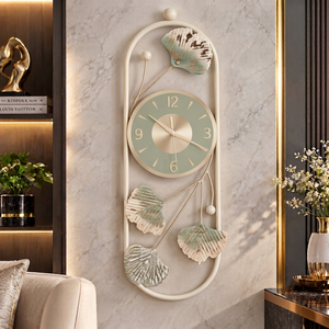 Luxury <b>Wall</b> <b>Clock</b> Floral Metal Art <b>Clock</b> Navy <b>Blue</b> Cream Gold Accent Decorative Art Decor for Living Room by Falah International - Product Image 3