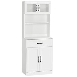 Moderno Dispensa da Cucina a 4 Ante Indipendente, 161 cm, in Legno Bianco, con Buffet, Credenza, Bar Caffè e Ripiani Regolabili - Product Image 1