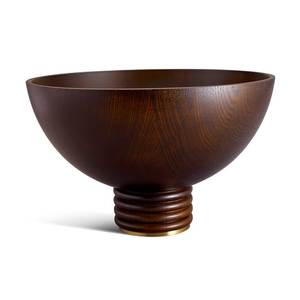 Centre de table exécutif en bois foncé avec piétement en colonne cannelée et bol décoratif en laiton - Product Image 1