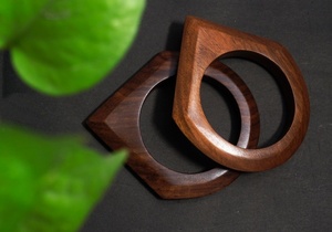 ANAM OVERSEAS Handmade Wooden <b>Bangles</b> Set Geometric Sissoo Wood <b>Bangle</b> <b>Bracelet</b> Pair Wax Polished Vintage Jewelry for Women - Product Image 3