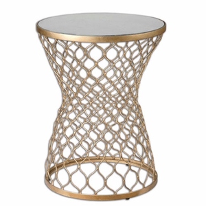 <b>Aluminum</b> Round Side <b>Table</b> Modern Design Antique Gold Finish Fully Assembled Living Room Accent <b>Table</b> - Product Image 3