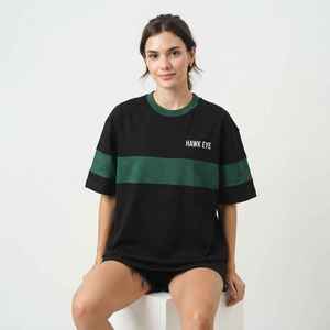 T-shirt pour femme, noir et vert, coupe ample, col rond, manches courtes, décontracté, 100% coton, impression de logo personnalisée - Product Image 5
