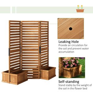 Fioriera Rialzata a 4 Scomparti con Pannello in Legno e Traliccio 62.5"x19"x66" in Legno Naturale per Giardino - Product Image 6