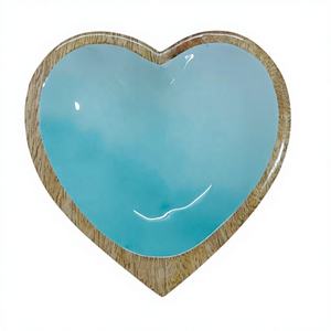 Juego de vajilla de madera de mango esmaltada hecha a mano con diseño de corazón, color Aqua Ombre, ecológica, para mesa de cocina y hogar. - Product Image 1