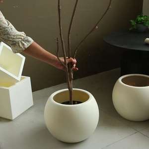 Pots de fleurs sphériques en plastique blanc - Légers, durables, écologiques, en PP avec revêtement en poudre, modernes, pour la maison, le jardin et le sol - Product Image 1