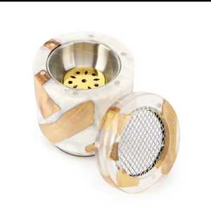 American Style Wood And Resin Sandalwood Bakhoor Burner With Metal Insert And Mesh Lid Aromatic <b>Diffuser</b> All-Season Use - Product Image 1
