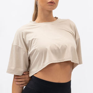 Nouvelle Arrivée T-shirts de Fitness Personnalisés de Haute Qualité pour Femmes Grandes Tailles en Coton/Fibre de Bambou Respirant à Séchage Rapide Épaules Tombantes - Product Image 1
