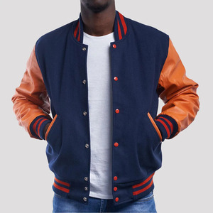 Veste universitaire personnalisée pour homme de qualité supérieure avec manches en cuir, veste bomber classique, fermeture à boutons, col et poignets côtelés - Product Image 1