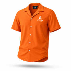 Chemise Hawaïenne Orange Personnalisée pour Homme, Col Camp, Manches Courtes, en Polyester, pour Plage et Resort, Couleur Unie, Respirante, Idéale pour l'Été - Product Image 2