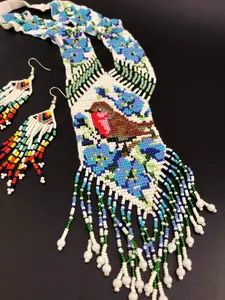 Collier d'oiseaux perlé fait main, style chic et tendance : Ensemble de bijoux floraux bohèmes pour mariage, fête, Noël, anniversaire - Product Image 5