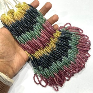 AAA Multi Precious Faceted Rondelle Beads <b>Ruby</b> Emerald Sapphire Beads 3mm 4mm 16 inches Long Natural Gemstone for Jewelry Making - Product Image 2