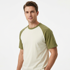 Men's <b>Raglan</b> <b>Sleeve</b> <b>T</b>-<b>Shirt</b> Solid Color Block O-Neck Casual Fit Knitted Fabric Contrast Trim Regular Length - Product Image 2