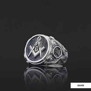 แหวนเมสัน BOJ รุ่น 035 แหวนสั่งทำพิเศษสำหรับทุกเพศ แหวนตราประทับฟรีเมสันแบบปรับแต่งได้ แหวนตราประทับมาสเตอร์เมสันเท็กซัส ฮิปฮอป สีเงิน ราคาประหยัด - Product Image 6