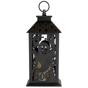 Lanterne d'Halloween en métal noir avec découpes de fantômes et motif « Boo » pour la décoration de la maison, lanternes suspendues et au sol - Product Image 1