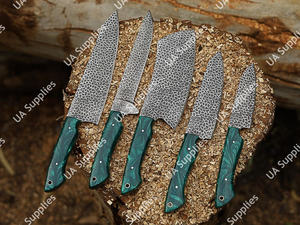 New Arrival Hand Forged Damascus Steel Etched Blade Customizable 5 Pcs Razor <b>Sharp</b> 58 HRC Kitchen <b>Knives</b> Chef <b>Set</b> Leather Bag - Product Image 6