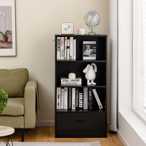 Libreria Angolare Stile Fattoria con 4 Ripiani Aperti, Cassetto e Dispositivo Anti-Ribaltamento - Libreria in Legno MDF - Product Image 2