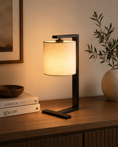 Modern Metal Table <b>Lamp</b> OffWhite Linen Shade B22/E27 LED <b>Warm</b> White Light Eye-Caring Bedroom Living Room Decorative Lighting - Product Image 3