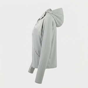 Chaqueta de protección solar con capucha y manga larga para mujer, ligera, transpirable, anti-UV, para exteriores, color gris - Product Image 2