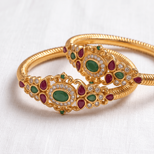 Brazaletes tradicionales de imitación de oro con rubí y esmeralda, joyería de diseño étnica para bodas, brazaletes antiguos para damas. - Product Image 4