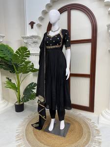 Black Embroidered Anarkali Suit Indian Pakistani Clothing Mesh <b>Top</b> Pleated Skirt Salwar Set Wedding <b>Festival</b> Wear - Product Image 2