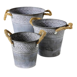 Ensemble de trois pots de fleurs artificiels pour jardin, jardinières galvanisées de taille moyenne, pots de production pour pépinière, pots en zinc - Product Image 5