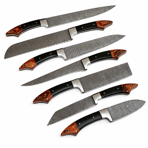 Juego de Cuchillos de Cocina de Damasco Forjados a Mano de 8 Piezas Personalizados, Juego de Cuchillos Profesionales para Chef con Mango de Madera y Cuerno, Venta al por Mayor OEM ODM - Product Image 1