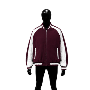 Best Premium Outerwear Men's Maroon White Varsity Jacket Zipper Closure Casual With Minimal Burgundy Comfortable Fashion Sale's - Product Image 1