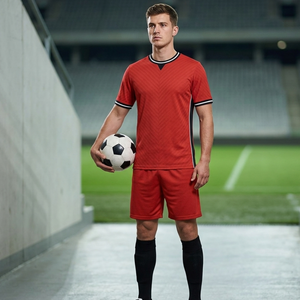 Professional Red Soccer Uniform Set with <b>Black</b> and <b>White</b> Trim Sublimated Football uniform - Training - Teamwear - Product Image 4