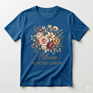 Camiseta de Cuello Redondo con Estampado Floral Azul Marino para Mujer, Marca Bloom Limits, Corte Ajustado, Manga Corta, Primavera/Verano, Informal, 100% Algodón Jersey, 180g - Product Image 2