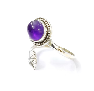 <b>Adjustable</b> Amethyst Gemstone 925 Sterling <b>Silver</b> Leaf Bypass <b>Ring</b> Affordable Wholesale Jewelry Manufacturer - Product Image 2