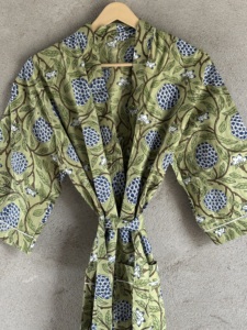 Hand Printed Cotton V-neck 240g <b>Kimono</b> Robe Women's Long Sleeve Summer Front Bathgown Beach Wear <b>Cover</b>-<b>Up</b> Indian Style - Product Image 2