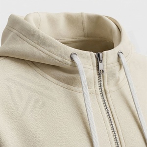 Unisex Cream Cotton Tracksuit Hooded <b>Full</b> <b>Zip</b> <b>Sweatshirt</b> And Pants Set Solid Color Casual Autumn Wear Regular Fit With Side - Product Image 4
