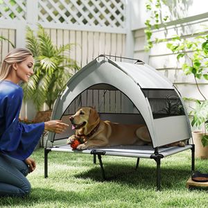 Cama Elevada Portátil para Perros de 36 x 29.5 x 35 Pulgadas con Toldo Extraíble y Almohadilla Refrigerante, Cama Elevada para Mascotas con Bolsa de Almacenamiento - Product Image 1