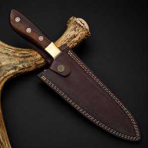 Cuchillo de chef Black Smith 1987 de acero de Damasco, mango de madera de palisandro de 13 pulgadas con mosaico y pomo de latón. - Product Image 4