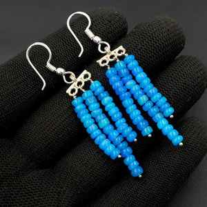 Boucles d'oreilles en perles d'opale éthiopienne bleue naturelle multi-feu, argent 925, cabochon perlé - Product Image 4