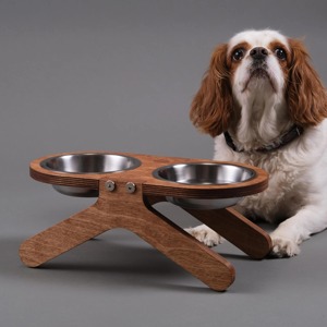 Bol pour chien en bois brun de luxe, style mignon, arrondi, pour nourriture et eau, accessoire décoratif de jardin, bols pour chiens, mangeoires pour chiens, bols pour usage intérieur - Product Image 5