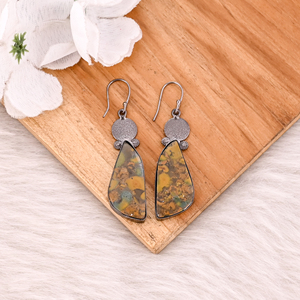 Pendientes Clásicos de Gema de Jaspe Frutal con Baño de Rodio Negro, Pendientes Colgantes de Latón de Estilo Moderno para Bodas y Fiestas - Product Image 2
