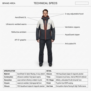 Chaqueta de Esquí AeroShield 3L Pro-Alpine Personalizada para Hombre, 20K Impermeable, Cordura, Lana Merino, Cuello Alto, Invierno, Snowboard - Product Image 5