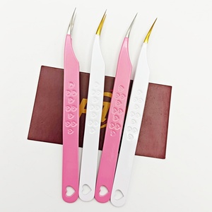 Pince à épiler professionnelle personnalisée pour extensions de cils, couleur rose et blanc, en acier inoxydable, pointe fine, pince à isolation. - Product Image 3