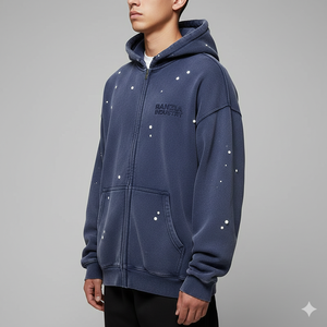 RANZIA Heavyweight Zip Hoodie Men Acid Wash RANZIA Vintage Acid Wash Zip Hoodie RANZIA Men Rhinestone Zip Hoodie - Product Image 4
