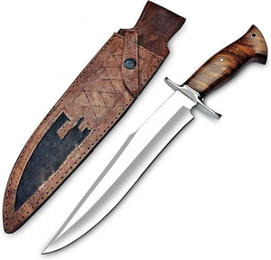 Couteau Bowie artisanal en acier Damas personnalisé pour le camping, la chasse et la survie, avec étui en cuir et manche en bois - Product Image 3