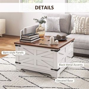 Tavolino da Caffè/Tè Convertibile Quadrato con Piano in Marmo, Design Nordico, con Vano Portaoggetti - Product Image 4