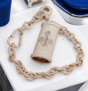 จี้รูปทรงกระบอกประดับมุกน้ำจืดและมอสซาไนต์แบบฝังละเอียดเคลือบทองคำขาวและโรสโกลด์ สไตล์หรูหราสำหรับงานปาร์ตี้ฮิปฮอป - Product Image 5