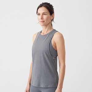 Top Deportivo Corto para Mujer, Ajustado, Sin Mangas, Gris, con Abertura en el Hombro, para Gimnasio, Fitness, Ejercicio y Deportes - Product Image 4