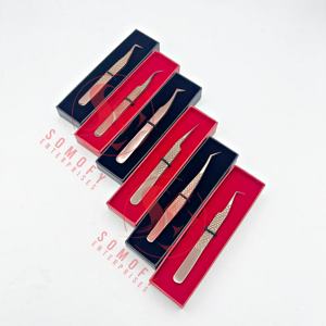 Gran oferta, pinzas de pestañas de Color Plasma de oro rosa, acero inoxidable, punta de fibra de 90 grados, pinzas de extensión de pestañas sostenibles - Product Image 1