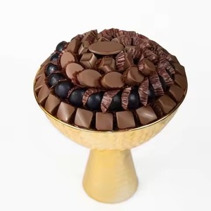 Bol à chocolat en métal argenté avec relief floral, base en résine rose, support à gâteau et bonbons arabes, bol à chocolat - Product Image 3