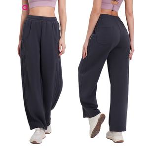 Otoño Invierno ropa de mujer ligero a prueba de viento transpirable francés Terry correr Casual Jogger elástico cintura alta recto - Product Image 5