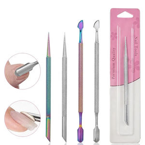 Pousse-cuticules double tête en acier inoxydable pour pédicure et manucure, outil de nettoyage des peaux mortes - Product Image 1