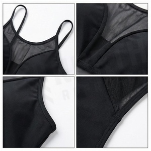 Women's Black One-Piece Swimsuit With Mesh Panel Hollow Out Design Plunge <b>Neck</b> Push Up <b>Bra</b> Style High Waist Bodysuit - Product Image 5